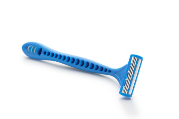 Two brand new blue and white disposable plastic razors