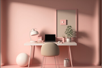 a light pink interior wall with a small cosy desk,modern living room