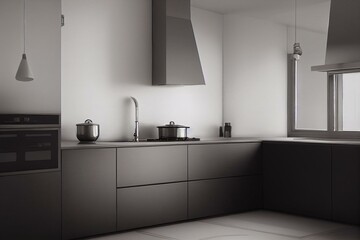 Fototapeta na wymiar New clean stainless steel hood in professional kitchen. Generative AI