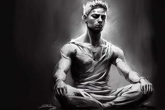 Meditation Yoga, Men Figure Sketch Art For Artist Creativity And Inspiration. Generative AI.