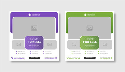 Creative minimalist real estate modern home sale social media post design template. Elegant house sale promotional square web banner vector template.