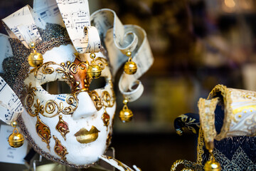 Traditional venetian mask in Venice in Italy. Colorful carnival mask 