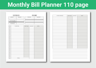 monthly Bill Planner design  Monthly and weekly budget planner. Cute finance planner template with abstract details 