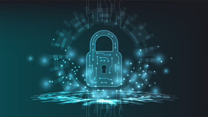 digital padlock with virtual screen on dark background. cyber security technology for fraud prevention and privacy data network protection concept © piggu