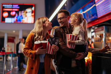 Family bonding at movie theater. - 566235967