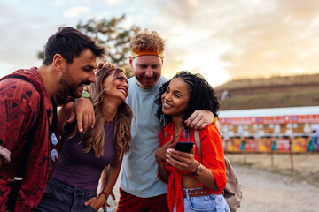 Group of hipster people enjoying on festival event