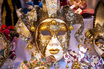 Traditional venetian mask in Venice in Italy. Colorful carnival mask 