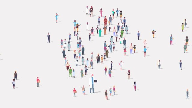 Germany Population Creative Concept on German Map. Large Crowd of Different People Standing Together in a Shape of Germany Country Symbol. Multicultural Community and Globalization. 4k Video