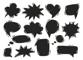 Empty black set of speech bubbles. Various forms of windows, clouds for chat, messages, phrases. Vector elements for text on white background