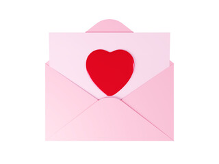Envelope with paper card shape heart, saint valentine day