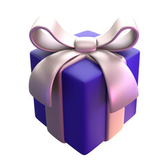 3D rendering purple gift box with silver bows for birthday and Christmas party illustration