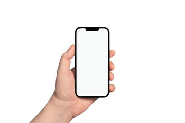 Blank smartphone in hand with isolated background