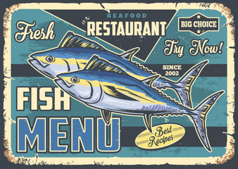 Fish menu vintage poster colorful