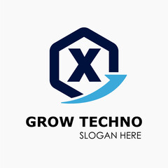 Initial X Letter in Hexagon Shape with Growth Arrow Upward Logo Idea Template