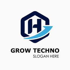 Initial H Letter in Hexagon Shape with Growth Arrow Upward Logo Idea Template