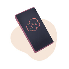 Phone screen sleep night  mode. Textured hand-drawn illustration.