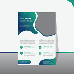 Modern abstract and simple medical flyer design template in A4 size with replaceable text.