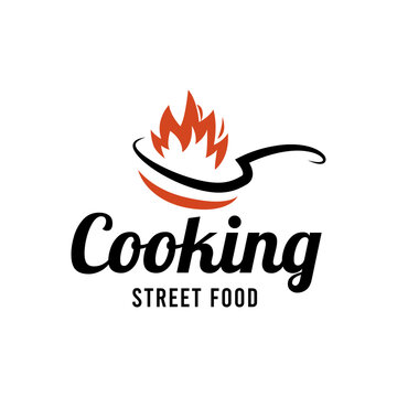 Pan and spatula kitchen and cooking logo design vector. Restaurant logo illustration. kitchen set tools logo vector