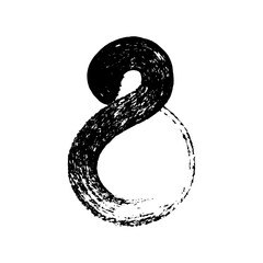 Calligraphic paint number eight, 8. Ink brush lettering.
