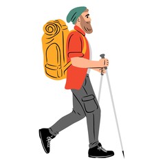 Homme barbu qui fait de la randonnée, activité de plain air, marche, randonnée, homme
