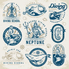 Underwater world logotypes set colorful © DGIM studio