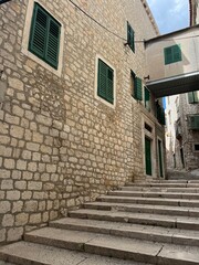 Old town street with stone buildings