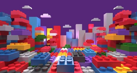 3D illustration of a pile of colorful bricks
