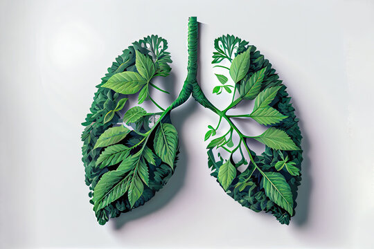 Icon depicts two lungs crafted from lush green leaves, symbolizing the health and strength of our respiratory system. a commitment to wellness and a cleaner environment,  nurture lungs ai generated,