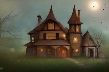 Fototapeta na wymiar Artistic concept painting of a witch house, background illustration - generative ai