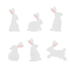 Set of cute rabbits. Template for baby design, Easter card, Mother's day or Valentine's day.