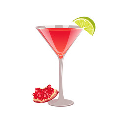 Bacardi cocktail, an aperitif cocktail with light rum, grenadine, lime or lemon. Classic bar drink. Vector illustration.