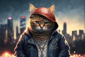 Rapper Cat Illustration generative ai - obrazy, fototapety, plakaty