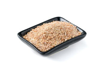 Whole Wheat Flour in black cup isolated on white background, prepare of bakery and bread