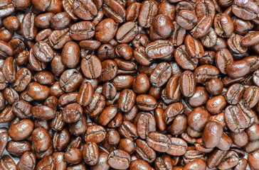 Close shot of Roasted Coffee Beans.