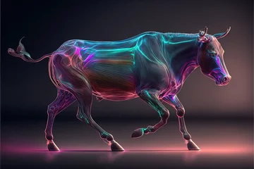 Selbstklebende Fototapeten The corrida bullfighting of the future made with a holographic show the bull is a hologram illustration generative ai © Andrea Izzotti