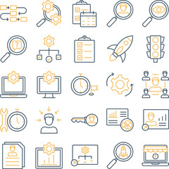 Project Management icons set, business management pack, business vector icons set, management vector icons, finance icons set, marketing icon set, web and SEO Outline dual color vector icons set