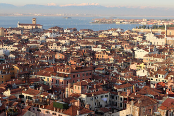 Roofs of Venice city. Panoramic photo of beautiful Italian city. Popular tourist destinations concept. 