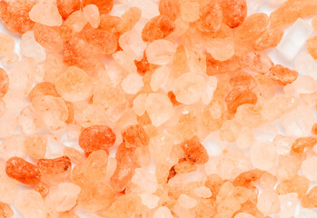 Top view of Himalayan Rock pink Salt isolated on white background