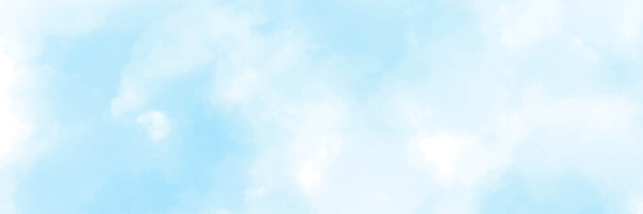 The sky has the light of the sun, the sky is blue, there are small and large clouds alternating and moving slowly. Blue sky and white clouds background