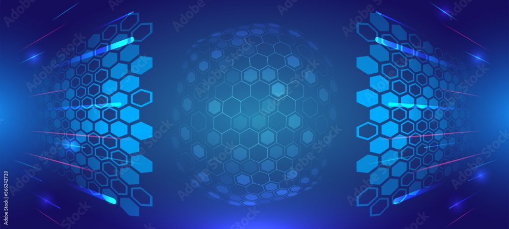 Aufkleber Wide Cyber security internet and networking concept. Hi-tech vector illustration with various technology elements. Abstract global sci-fi concept. Digital internet communication on blue background.