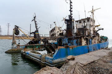 Fototapeta premium old ship ran aground in Ukraine