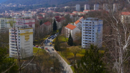 Aeral view of residental district with block of flats in German city, Jena North | search for flat, apartment, house | housing market 