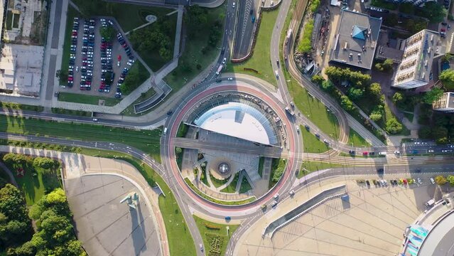 Roundabout of General Jerzy Zietek in Katowice city, Poland, 4k