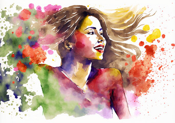 Kobieta namalowana farbami akwarelowymi, ilustracja, Dzień Kobiet, generative ai