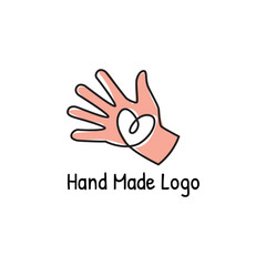 Vector hand made label and badge in linear trendy style - hand made. Hand made logo or icon