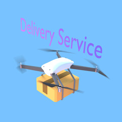 Delivery service illustration with drone carrying package 3D render
