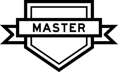 Vintage black color pentagon label banner with word master on white background