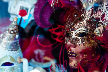 Traditional venetian mask in Venice in Italy. Colorful carnival mask 