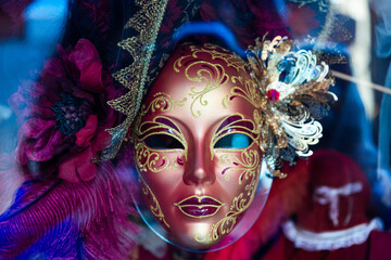 Traditional venetian mask in Venice in Italy. Colorful carnival mask 