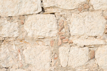 Light Old Brickwork Texture. Ancient Brick Wall.